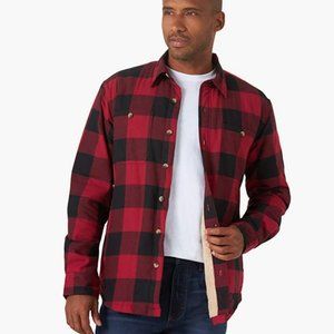 NEW Wrangler Authentics Mens Long Sleeve Sherpa Lined Shirt Jacket Sz Medium red